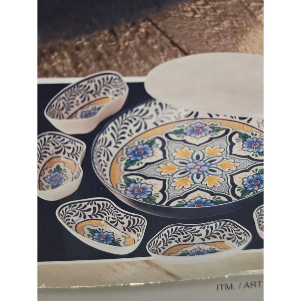 7 Piece Melamine Lazy Susan With Cover Divided Serving Dishes Floral Blue  2026